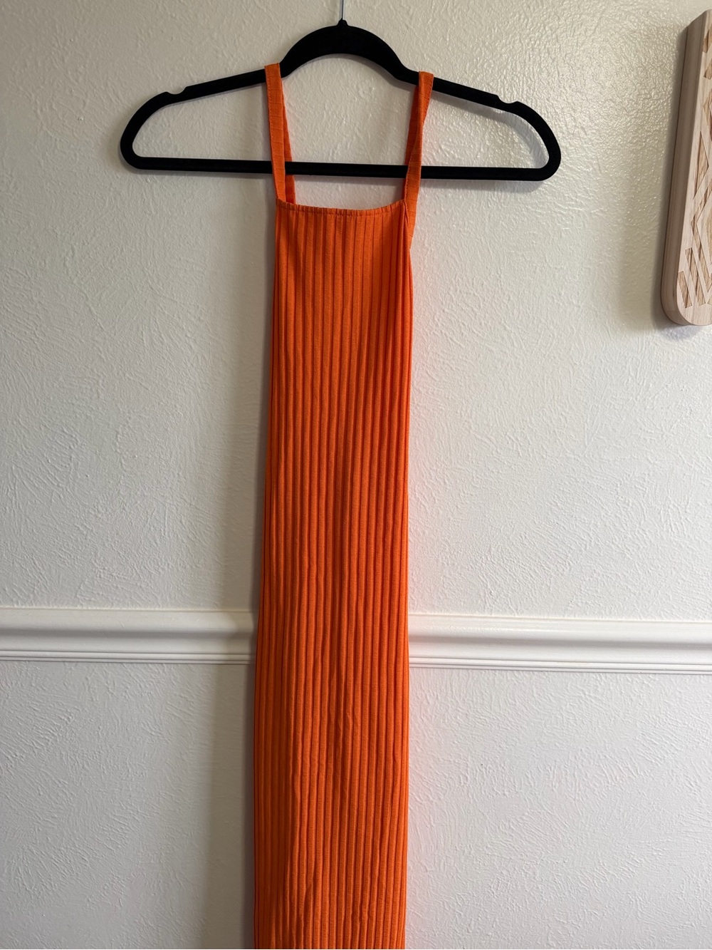 Orange Ribbed Square-Neck Maxi Dress - Women